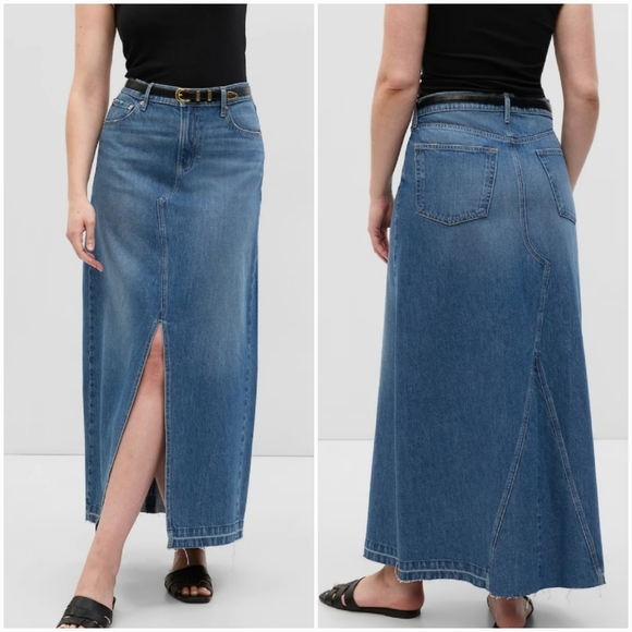 GAP, New, Long Denim Front Slit Medium Indigo Wash Womens Jeans Skirt, Size 20 - Picture 1 of 12